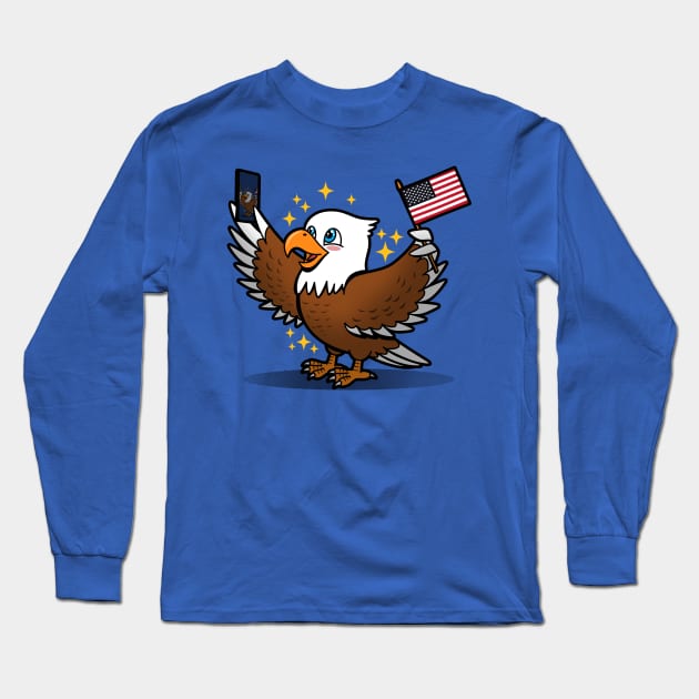 Funny Cute American Bald Eagle Taking Selfie 4th Of July Proud American Cartoon Long Sleeve T-Shirt by Originals By Boggs